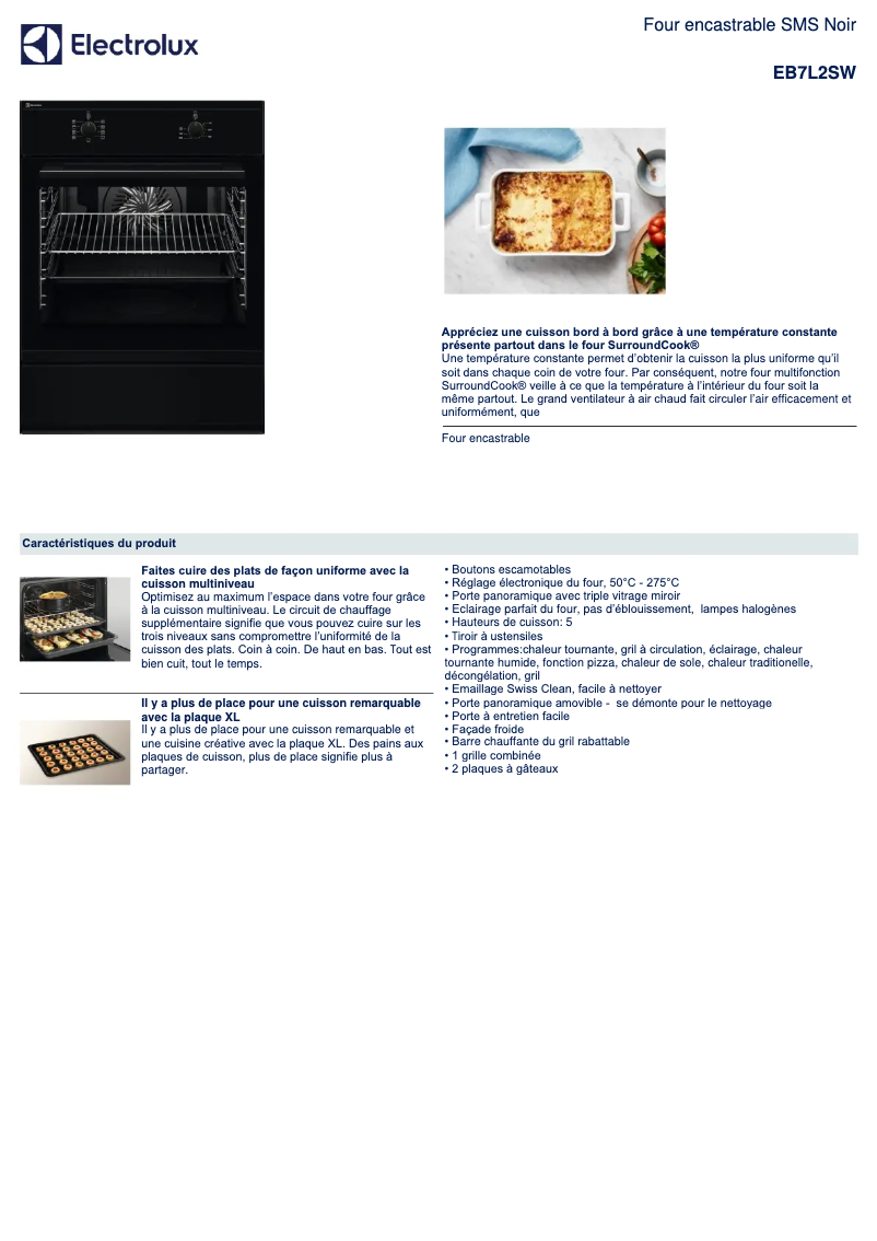 Page n°1 - Fiche technique Electrolux EB7L2SW