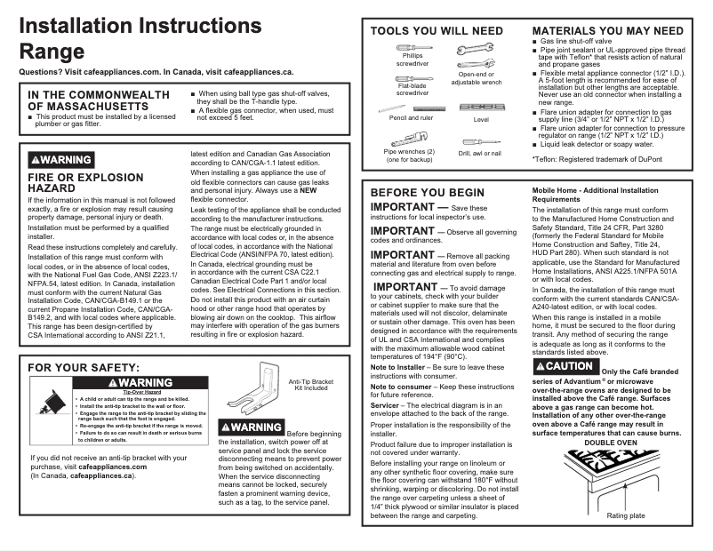 Page 1 de la notice Guide d'installation GE CGS750P2MS1