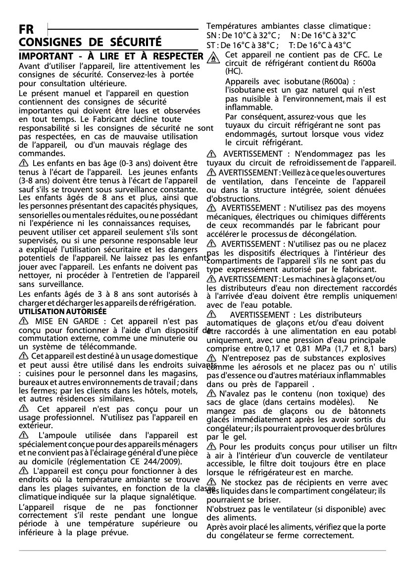 Page 1 de la notice Instructions de sécurité Bauknecht GSI 18F2 PS