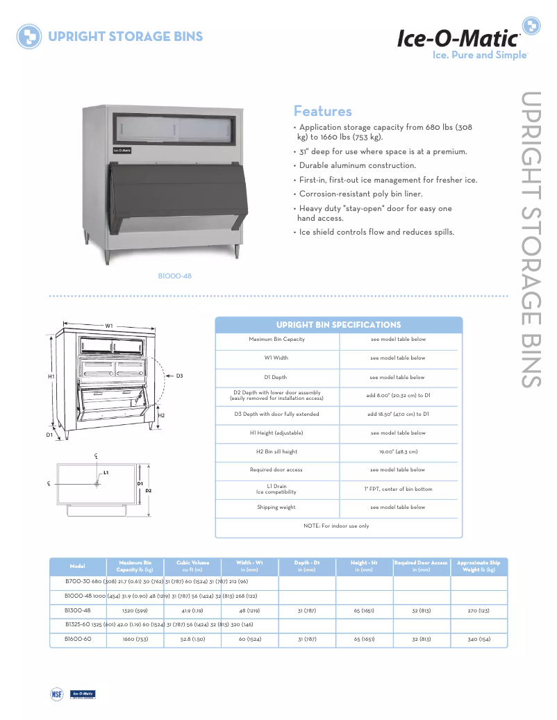 Page 1 de la notice Fiche technique Ice-O-Matic B1325-60