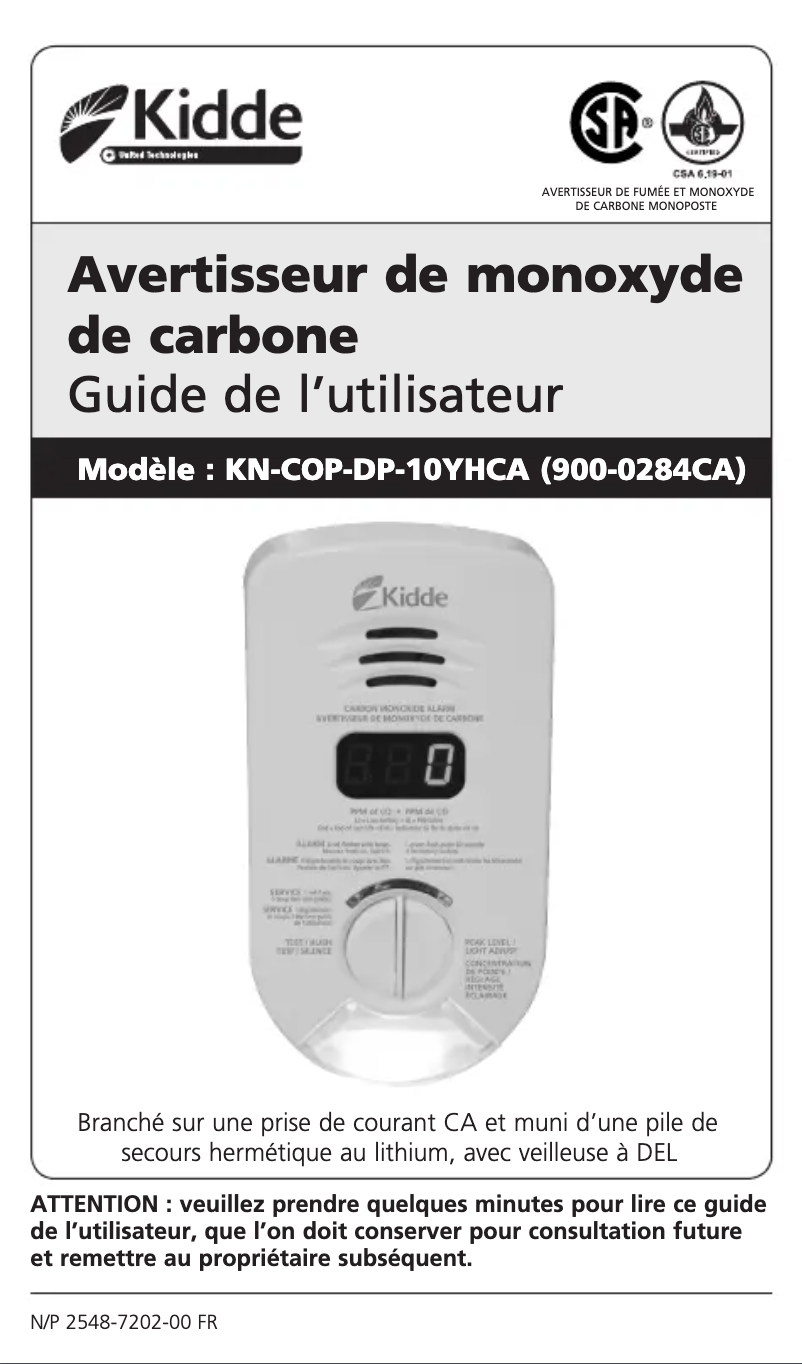 Page n°1 - Manuel utilisateur Kidde 900-0284CA