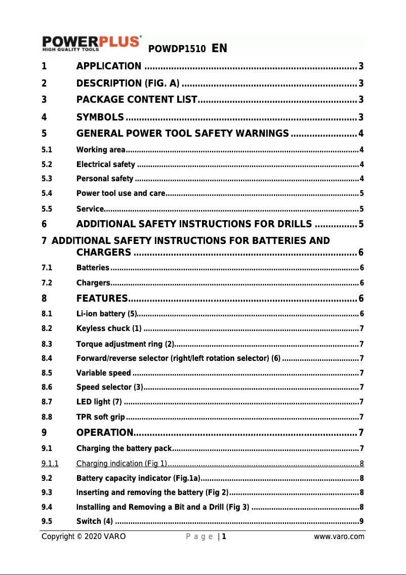 Page 1 de la notice Manuel utilisateur PowerPlus POWDP1510