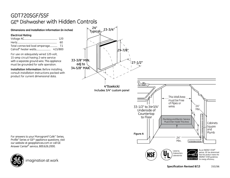 Page 1 of the manual Technical Sheet GE GDT720SSFSS