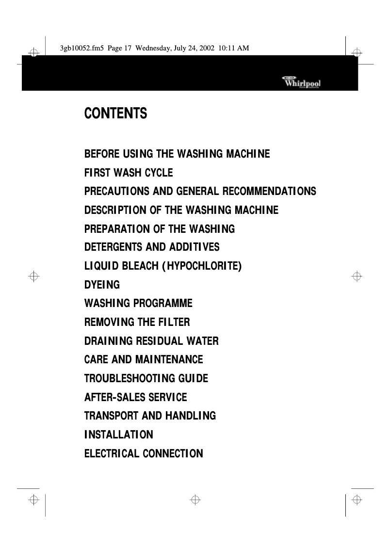 Page 1 de la notice Manuel utilisateur Whirlpool AWM 3100