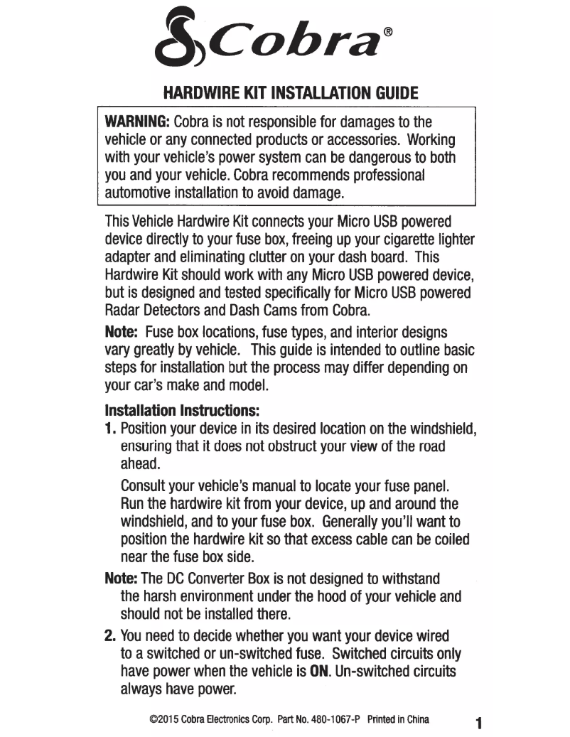 Page n°1 - Manuel utilisateur Cobra CA-MICROUSB-001