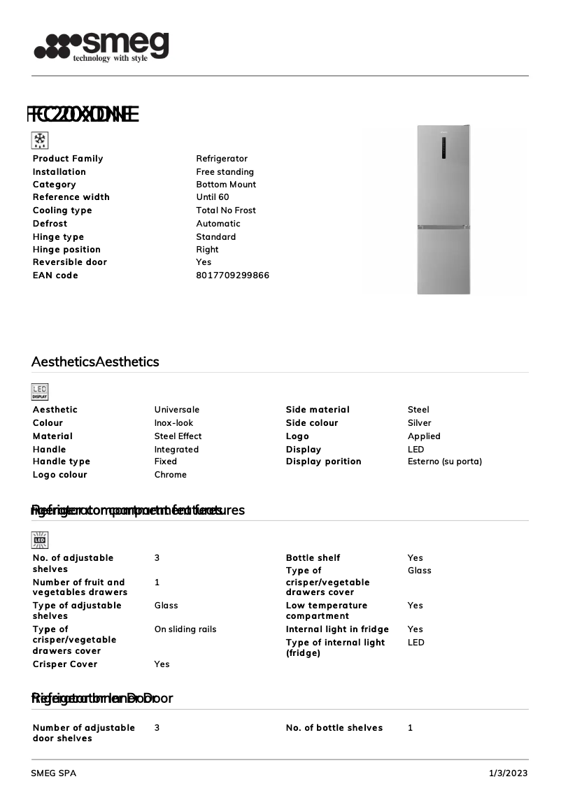 Page 1 de la notice Brochure Smeg FC20XDNE