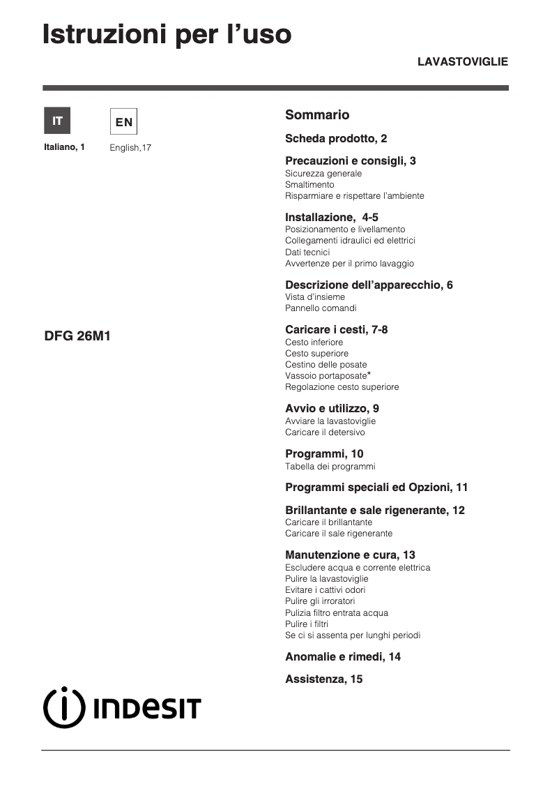 Page 1 de la notice Manuel utilisateur Indesit DFG 26M1 A S IT