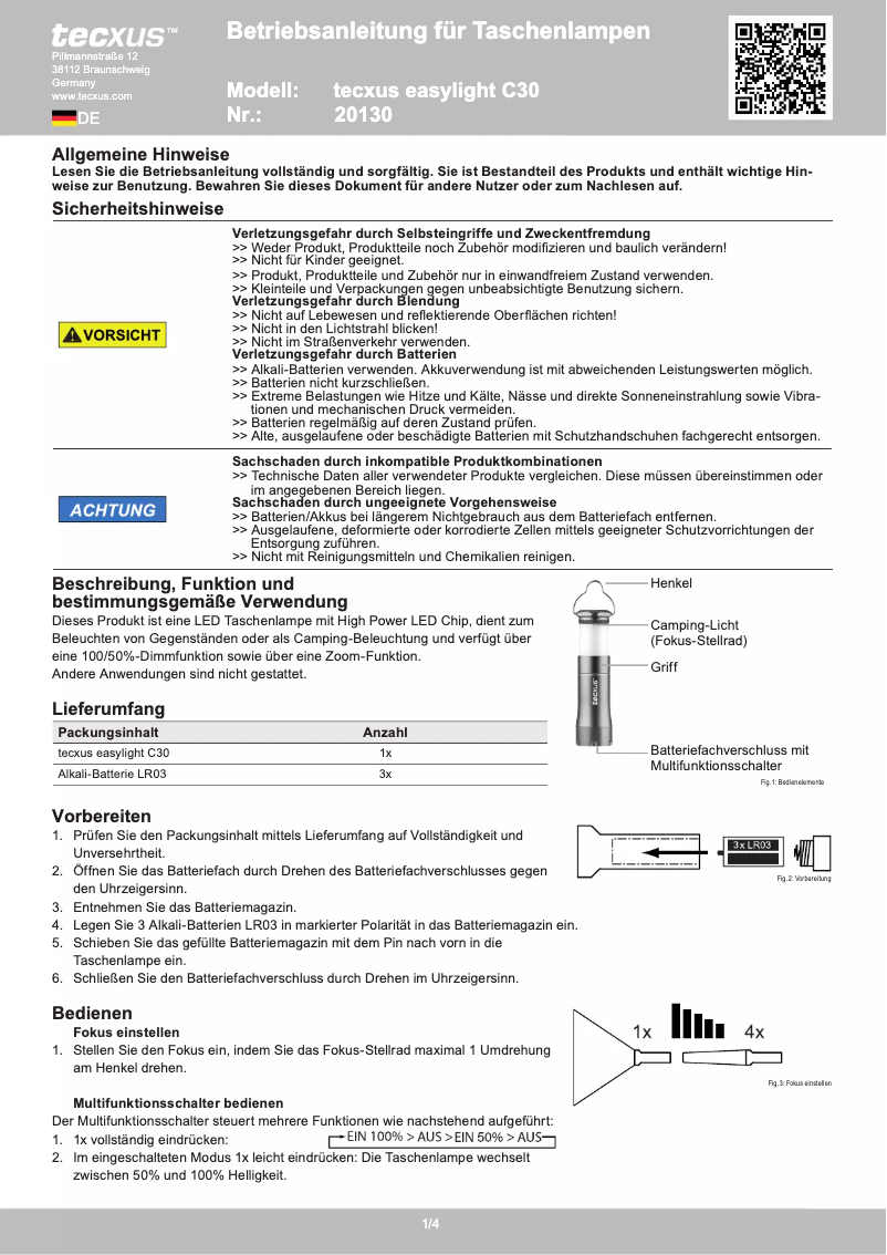 Page n°1 - Manuel utilisateur Tecxus Easylight C30