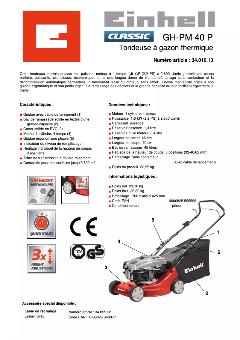 Page n°1 - Manuel utilisateur Einhell GH-PM 40 P