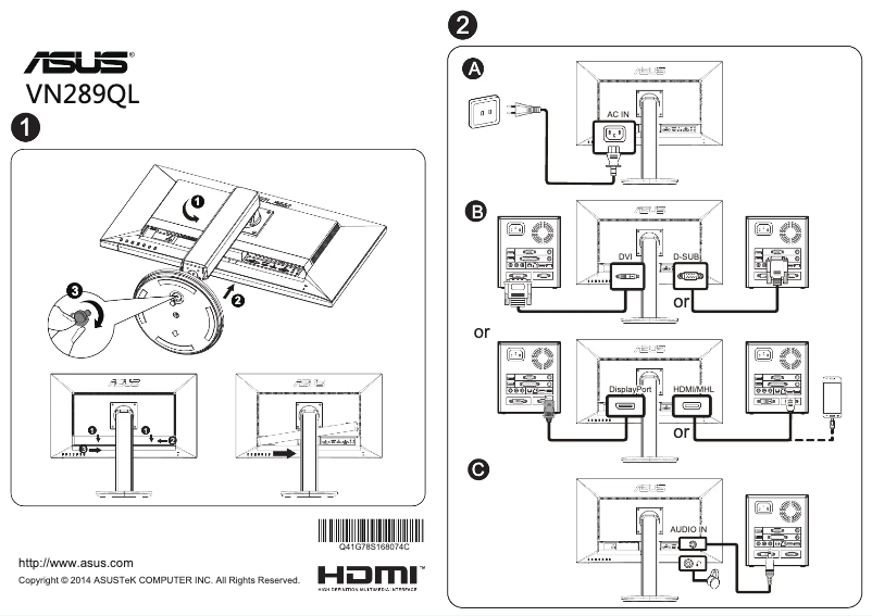 Page 1 de la notice Manuel utilisateur Asus VN289QL
