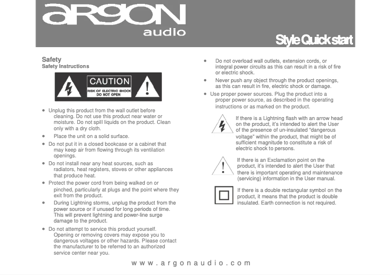 Page 1 de la notice Manuel utilisateur Argon Style