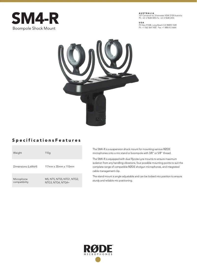 Page n°1 - Manuel utilisateur Røde SM4-R