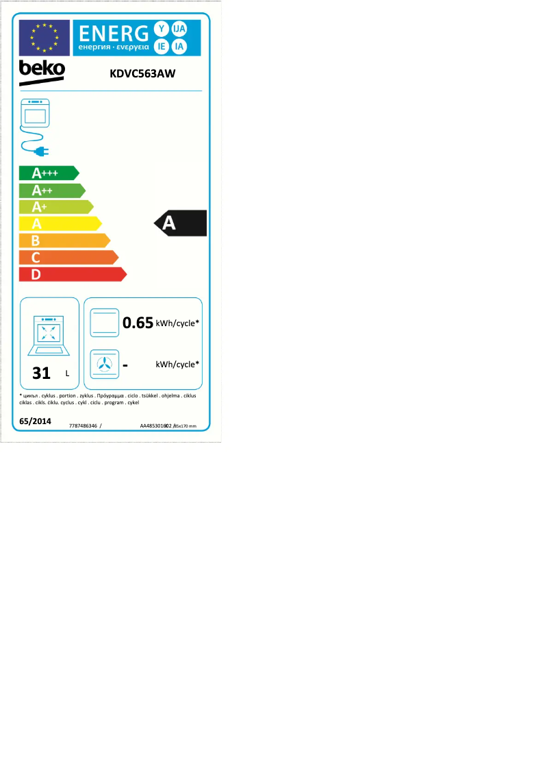 Page 1 de la notice Label énergétique Beko KDVC563A