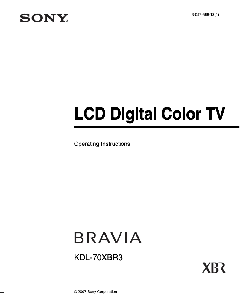 Page 1 de la notice Guide d'installation Sony Bravia KDL-70XBR3