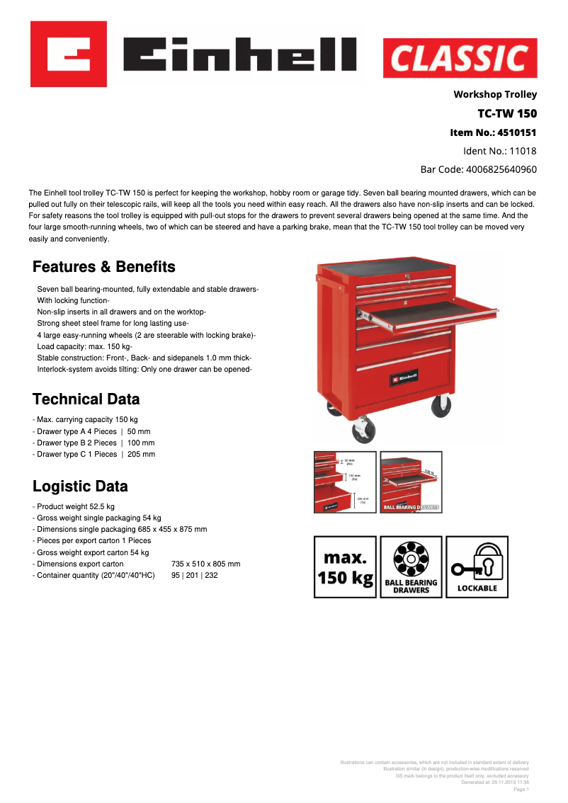 Page n°1 - Fiche technique Einhell TC-TW 150