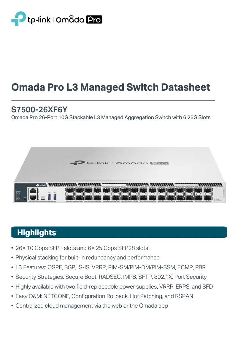 Page 1 de la notice Manuel utilisateur TP-Link S7500-26XF6Y