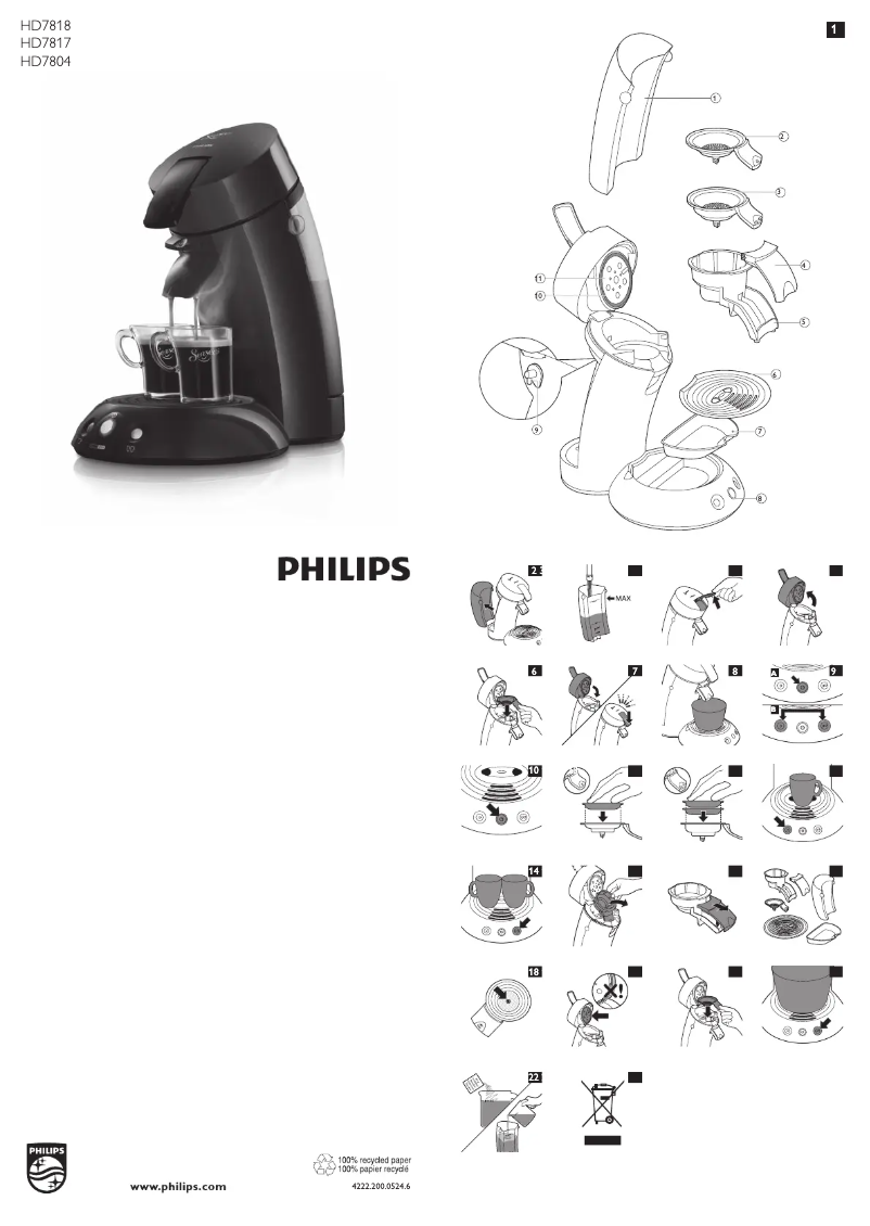 Page 1 de la notice Manuel utilisateur Philips Senseo Original HD7818