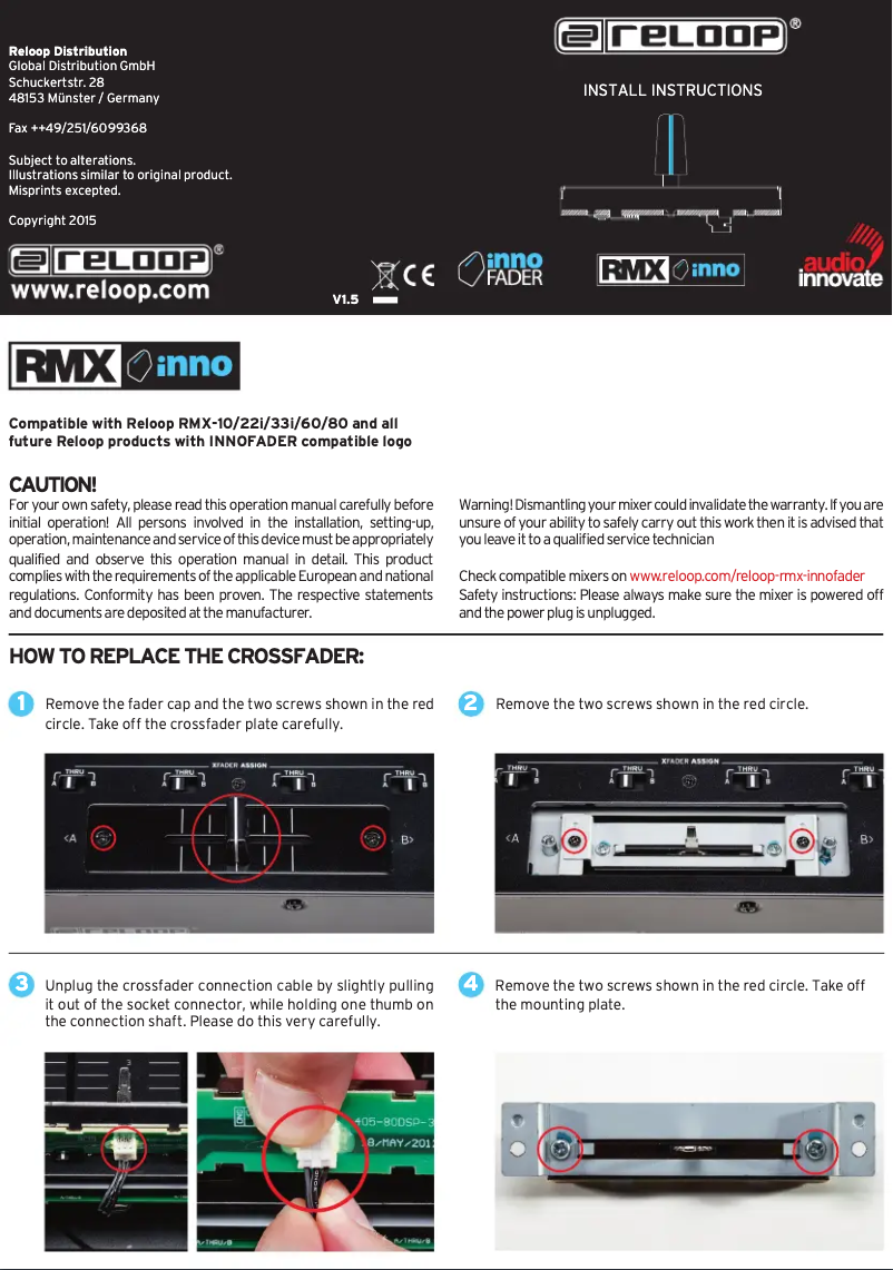 Page 1 de la notice Manuel utilisateur Reloop RMX INNOFADER
