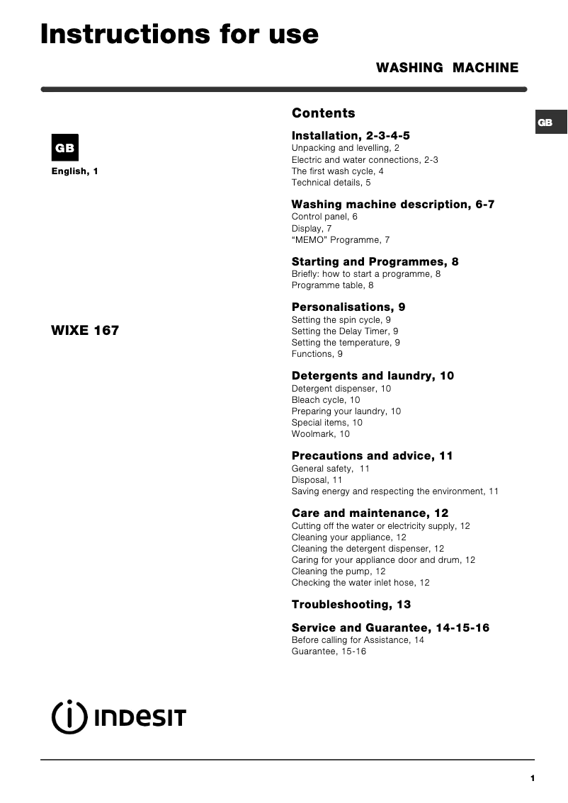 Image de la première page du manuel de l'appareil WIXE167