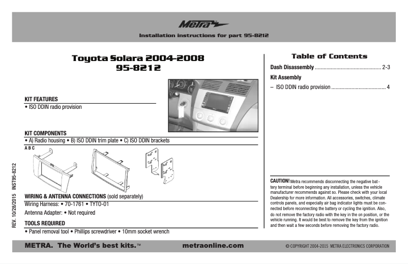Page n°1 - Mode d'emploi Metra 95-8212