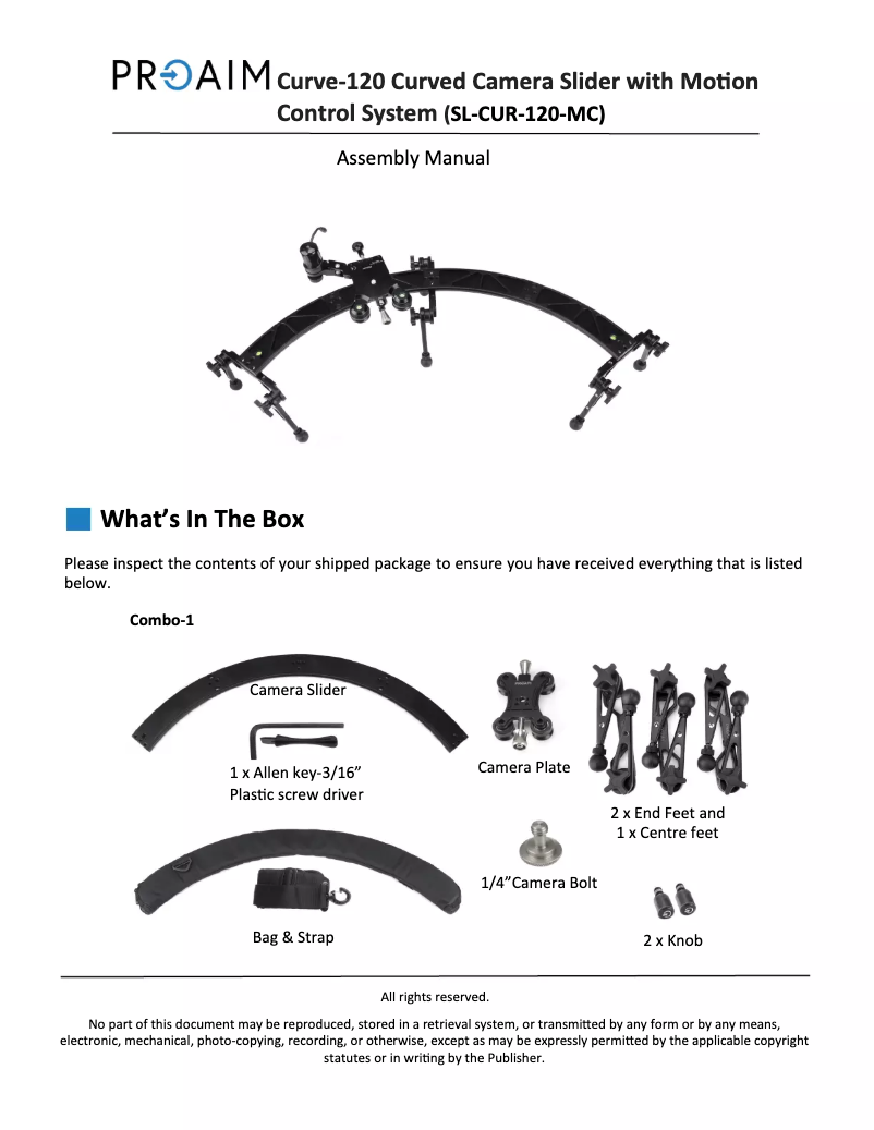 Page 1 de la notice Manuel utilisateur Proaim SL-CUR-120-MC