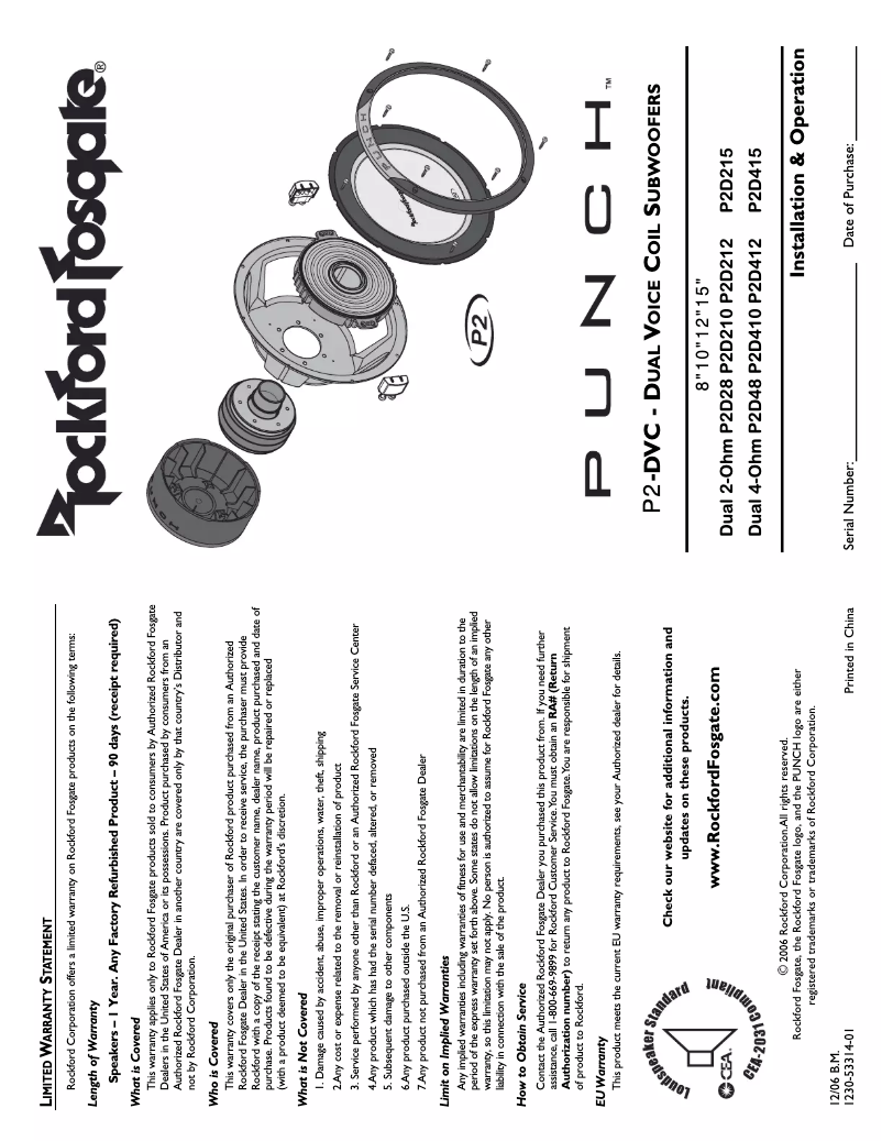 Page n°1 - Manuel utilisateur Rockford Fosgate Punch P2D28