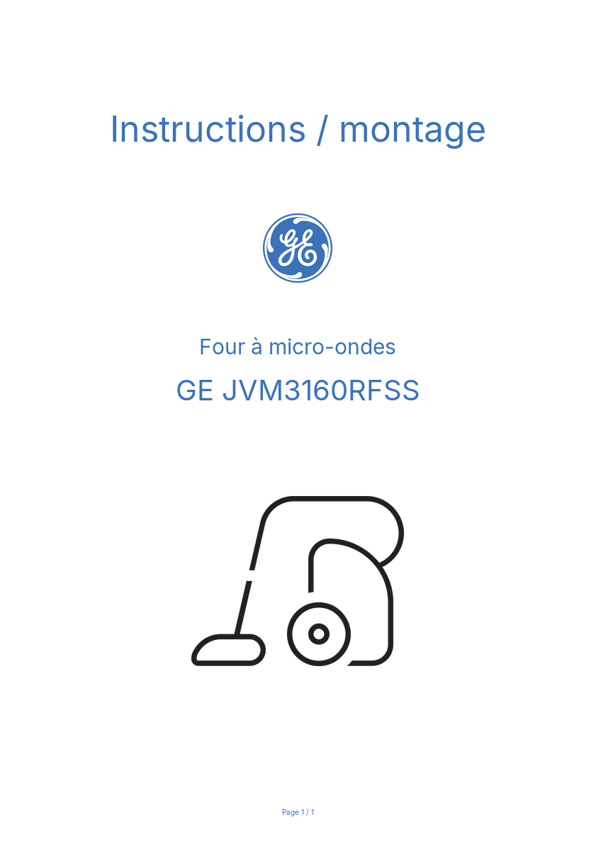 Page n°1 - Instructions / montage GE JVM3160RFSS