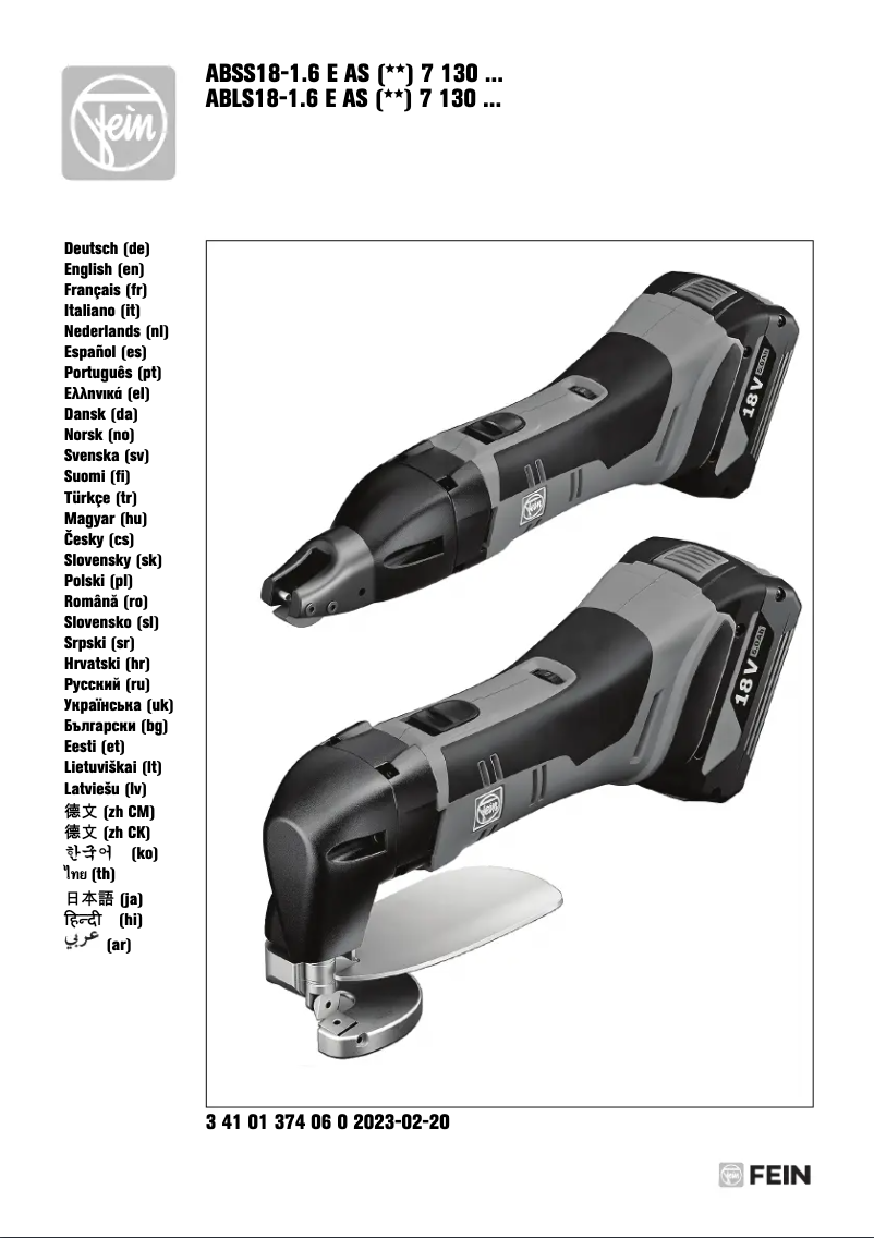 Página 1 del manual Manual de usuario Fein ABSS 18 1.6 E AS