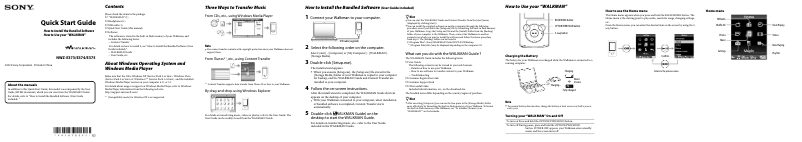 Page n°1 - Guide d'installation Sony NWZ-E374
