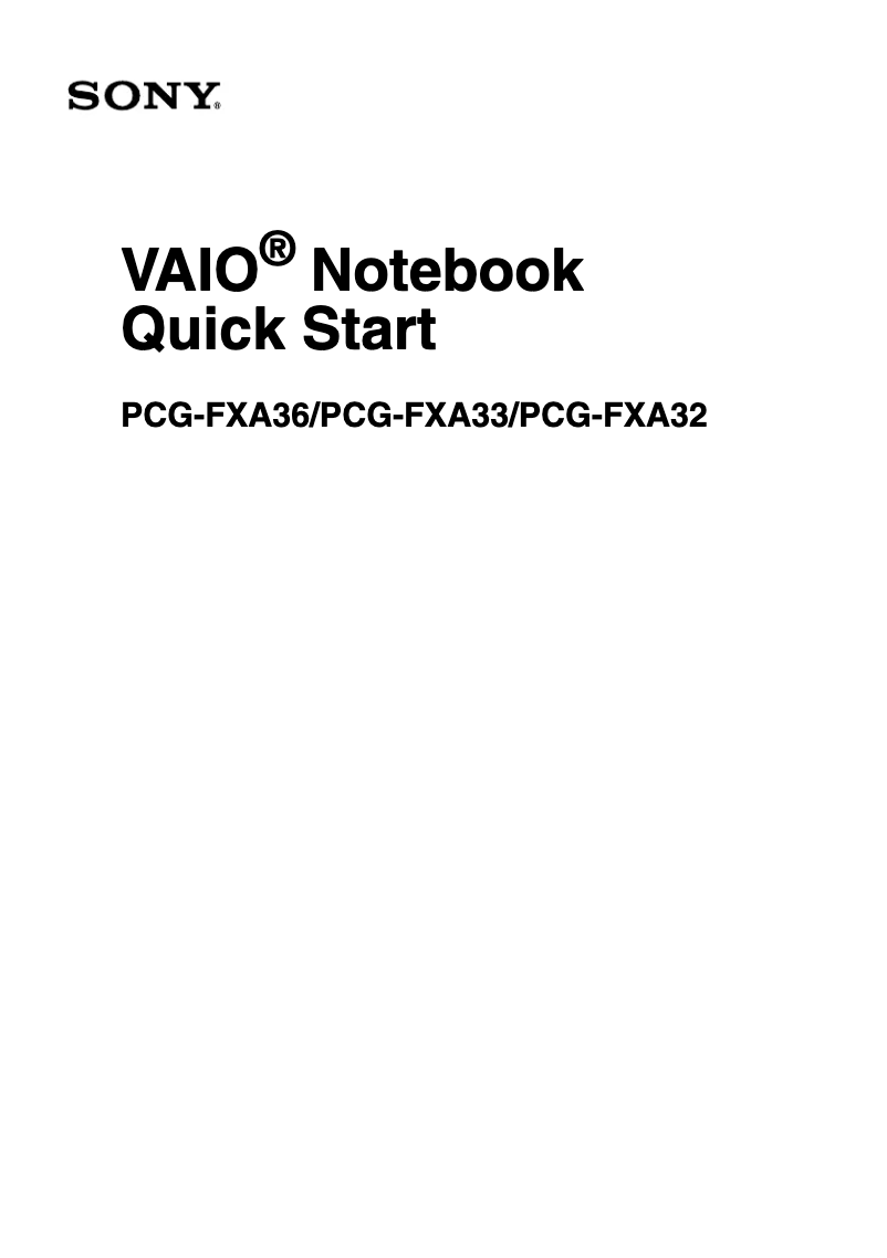 Image de la première page du manuel de l'appareil Vaio PCG-FXA36