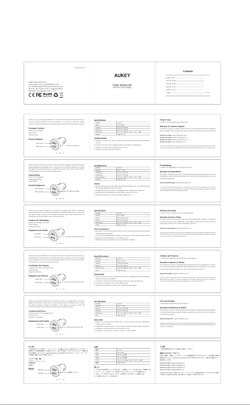 Page 1 de la notice Manuel utilisateur Aukey PA-X06