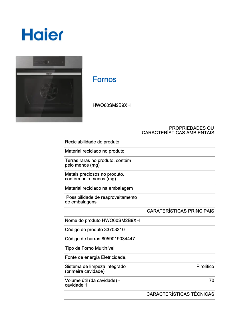 Page n°1 - Label énergétique Haier HWO60SM2B9XH