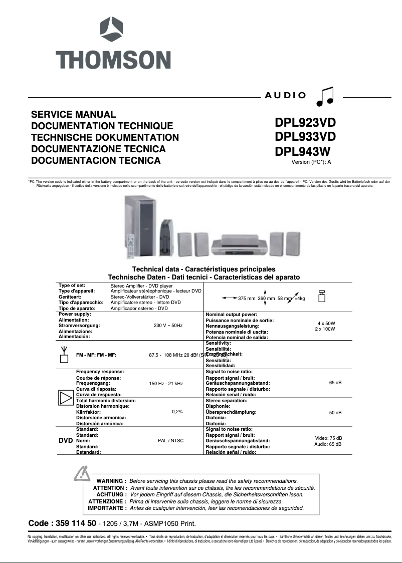 Image de la première page du manuel de l'appareil DPL923VD