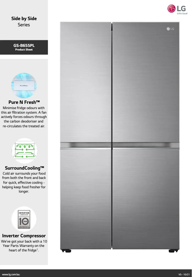 Page 1 de la notice Fiche technique LG GS-B655PL