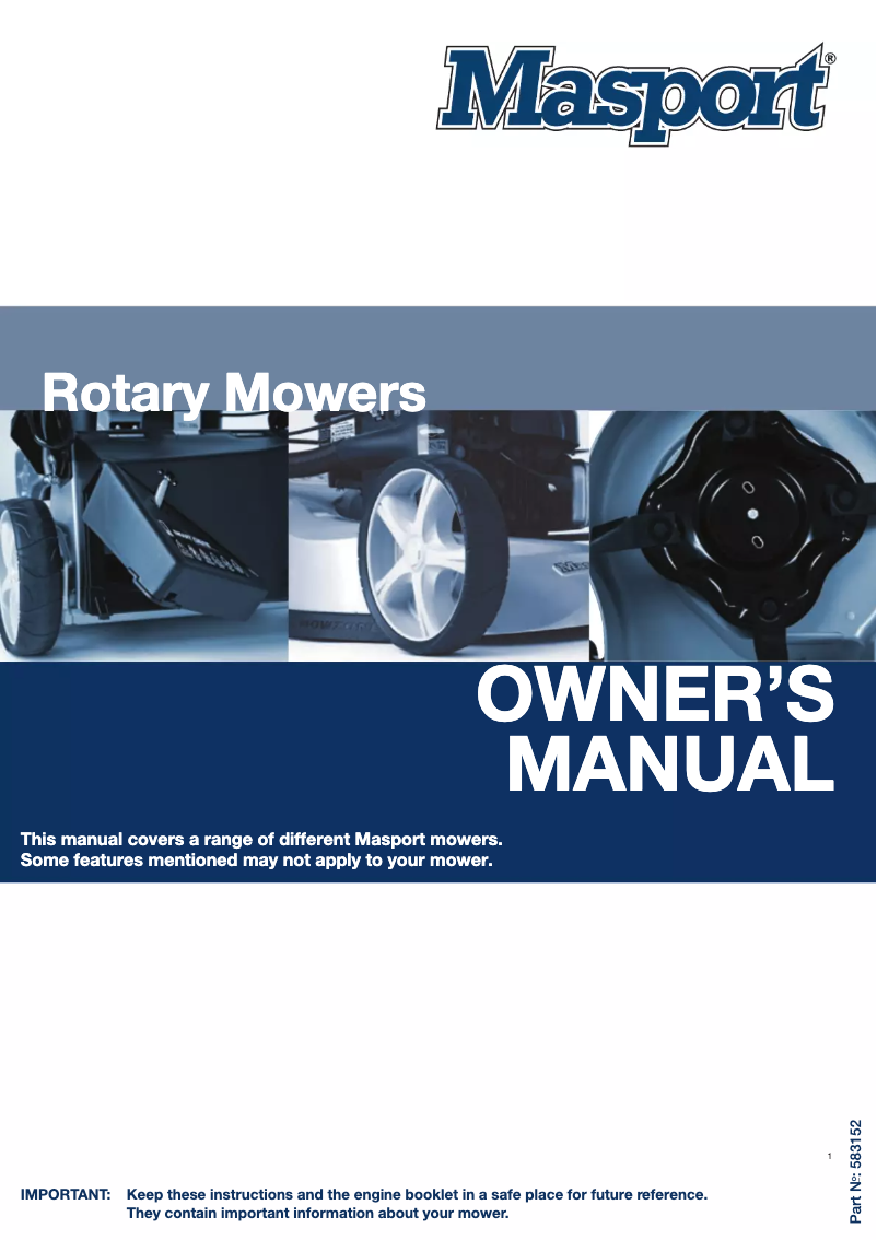 Page 1 de la notice Manuel utilisateur Masport President Mulcher AL IC