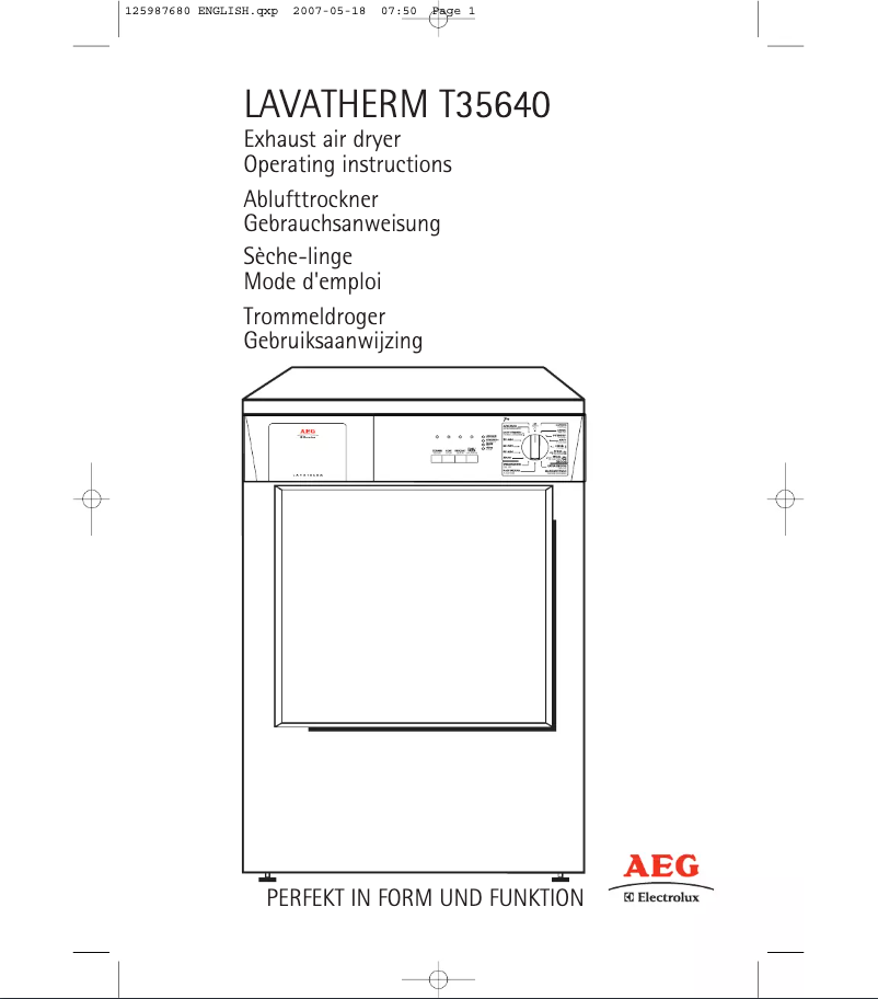 Page 1 de la notice Manuel utilisateur AEG-Electrolux T 35640
