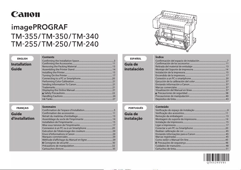 Page 1 de la notice Guide d'installation Canon imagePROGRAF TM-250
