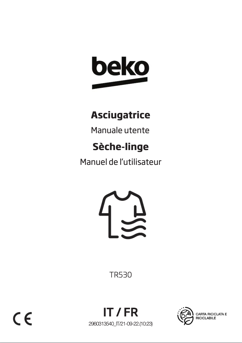 Page 1 de la notice Manuel utilisateur Beko TR530