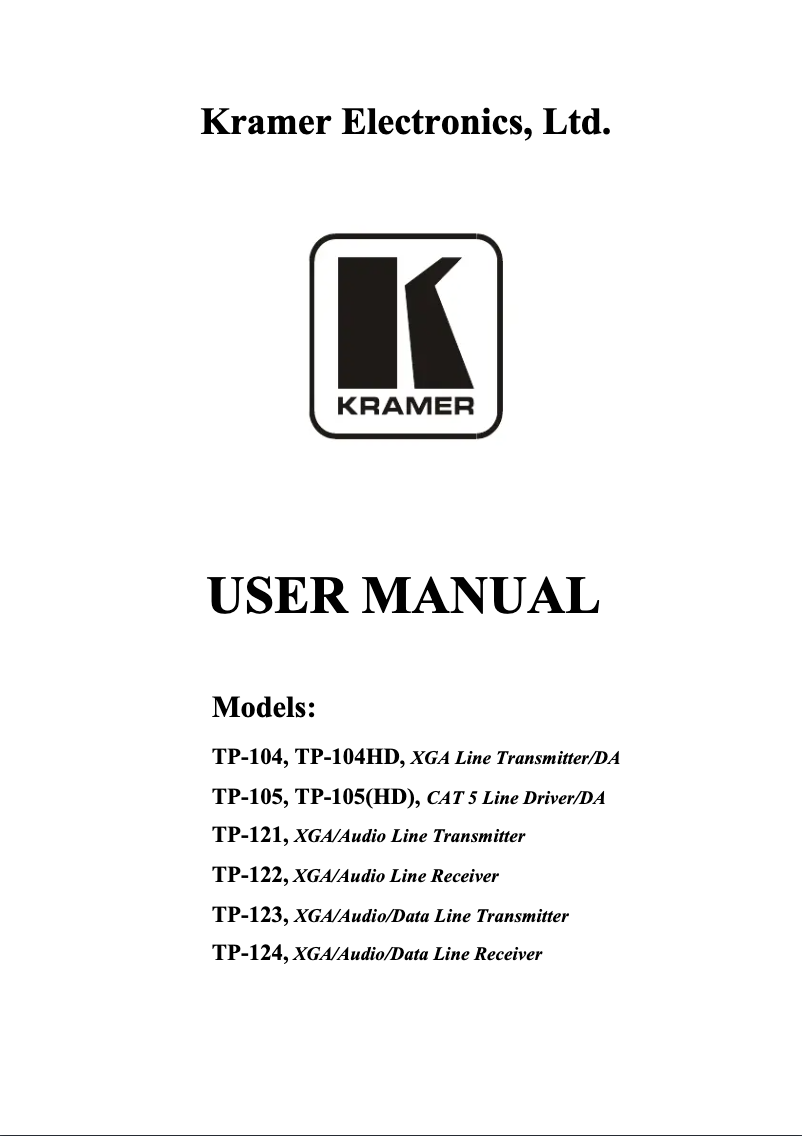 Page 1 de la notice Manuel utilisateur Kramer TP-104HD