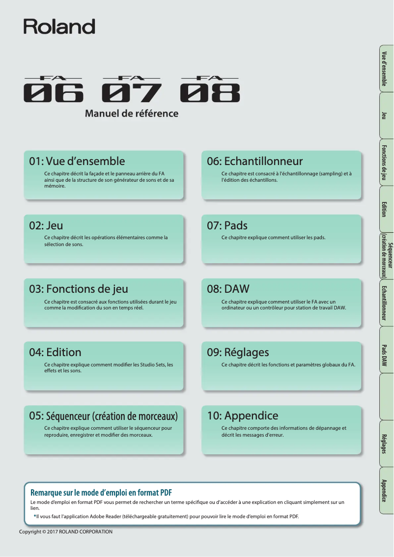 Page n°1 - Manuel utilisateur Roland FA-08