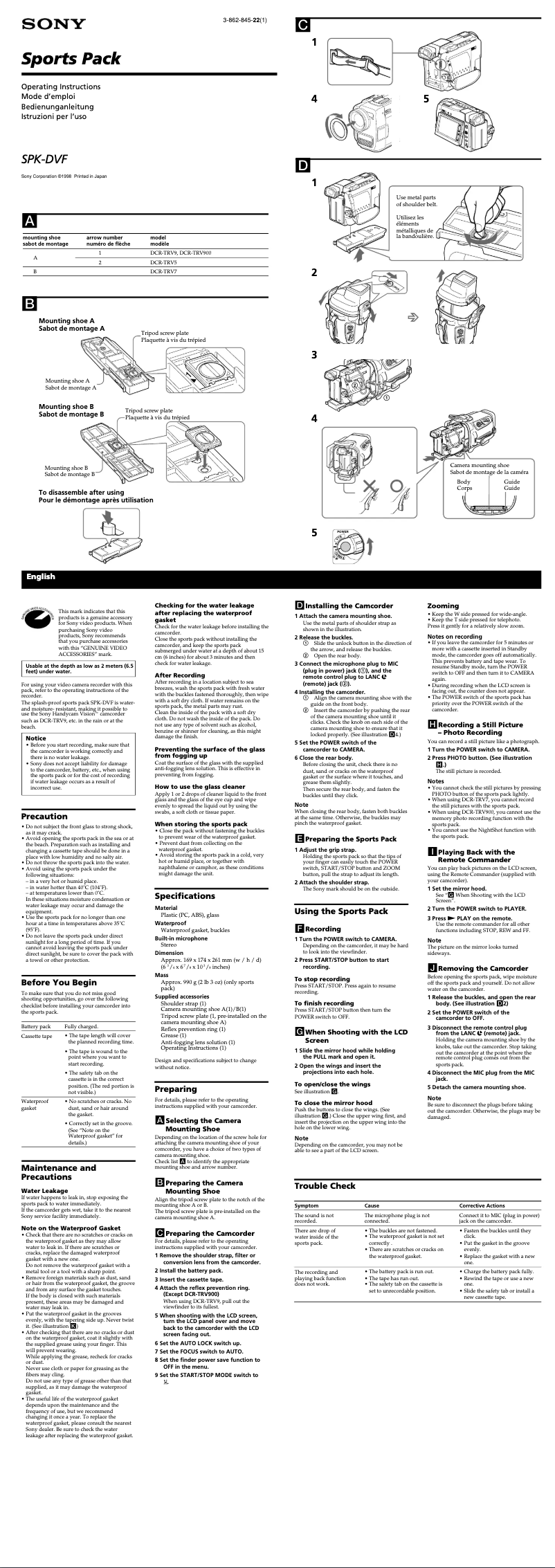 Page 1 de la notice Manuel utilisateur Sony SPK-DVF
