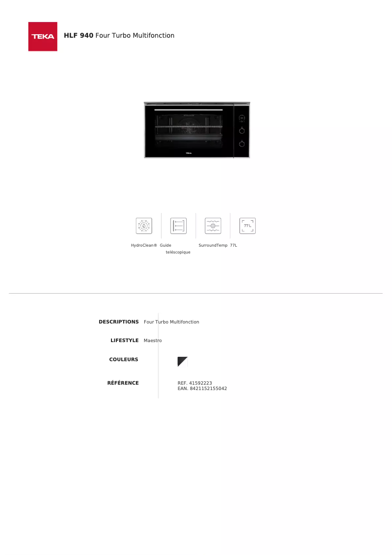 Page n°1 - Fiche technique Teka HLF-940
