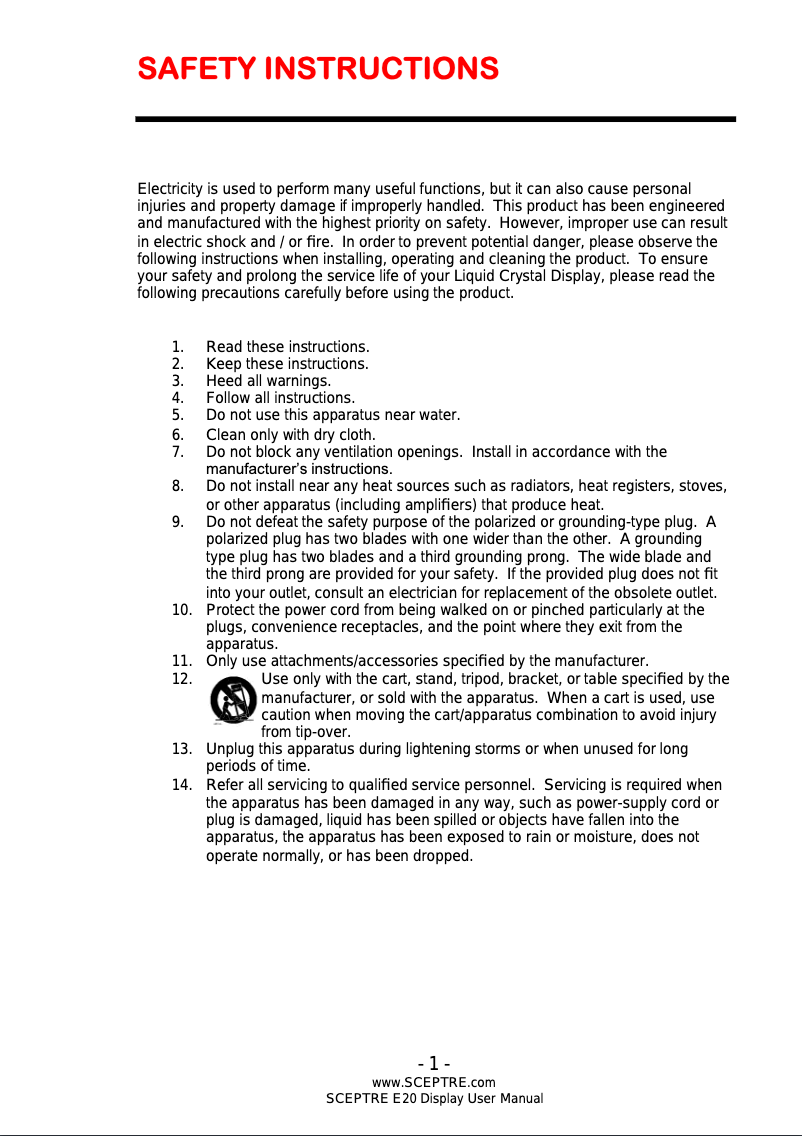 Page n°1 - Manuel utilisateur Sceptre E205W-16003R