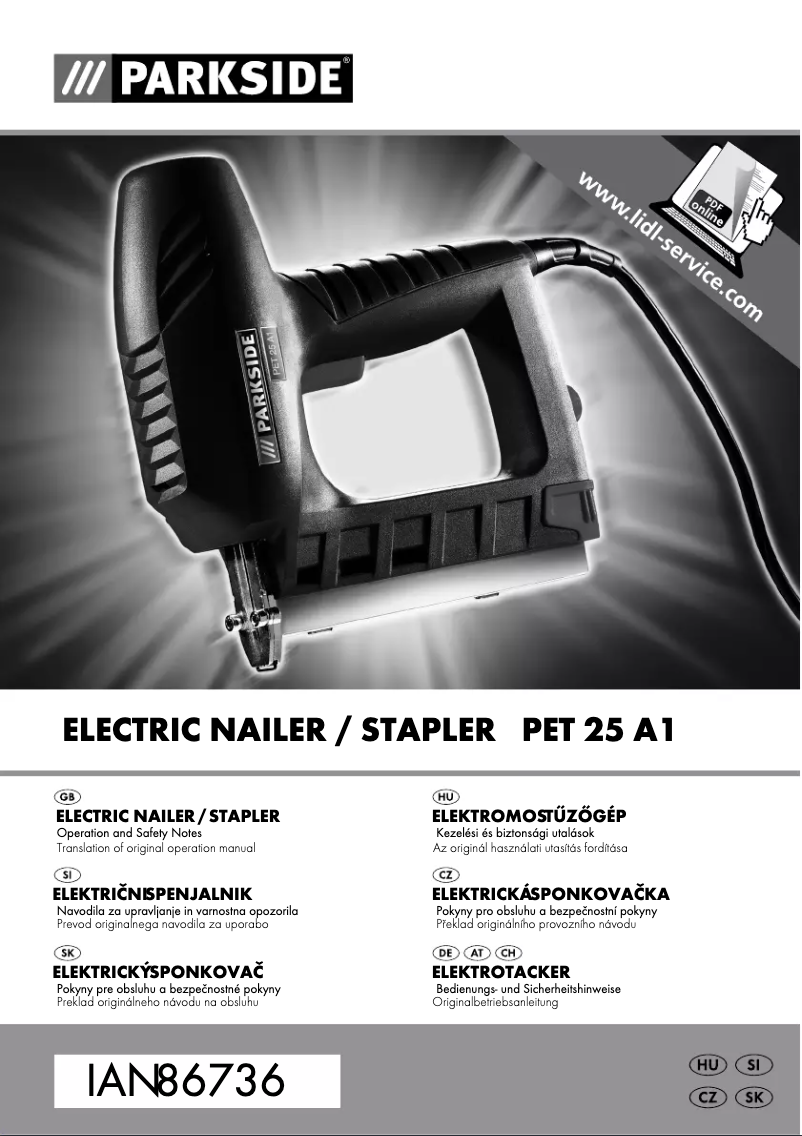 Page 1 de la notice Manuel utilisateur Parkside PET 25 A1