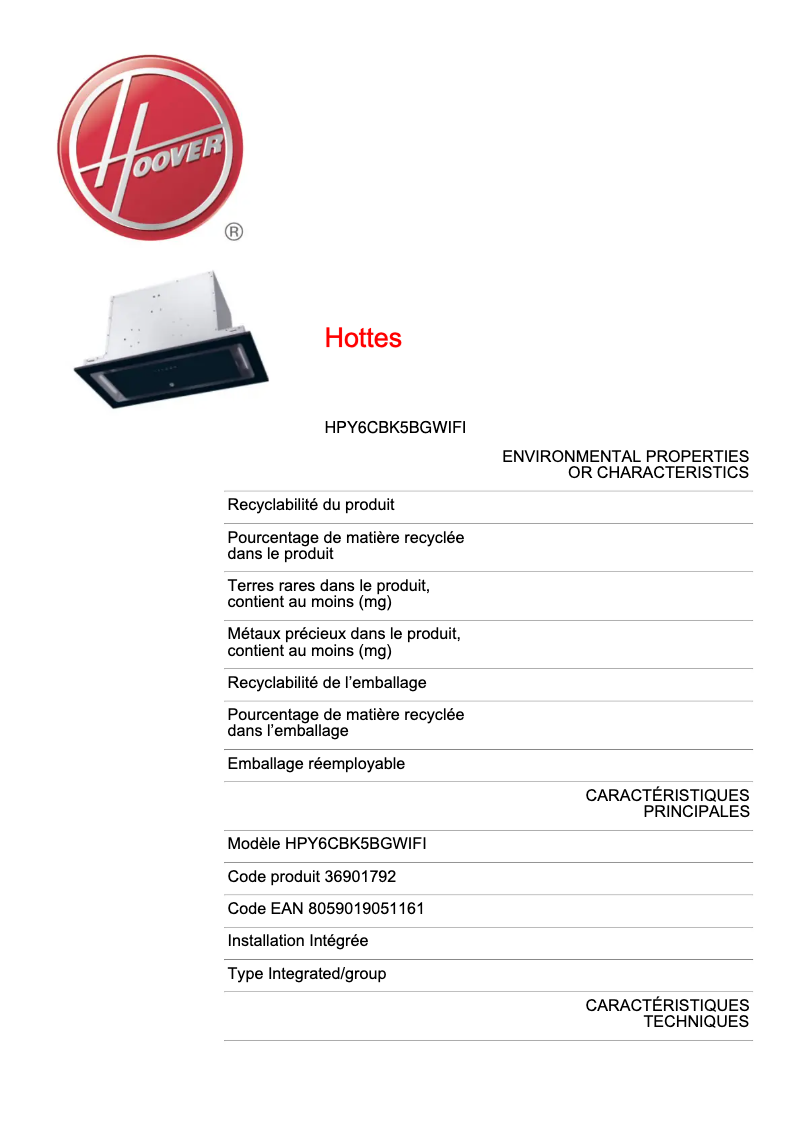 Imagen de la primera página del manual del dispositivo HPY6CBK5BGWIFI