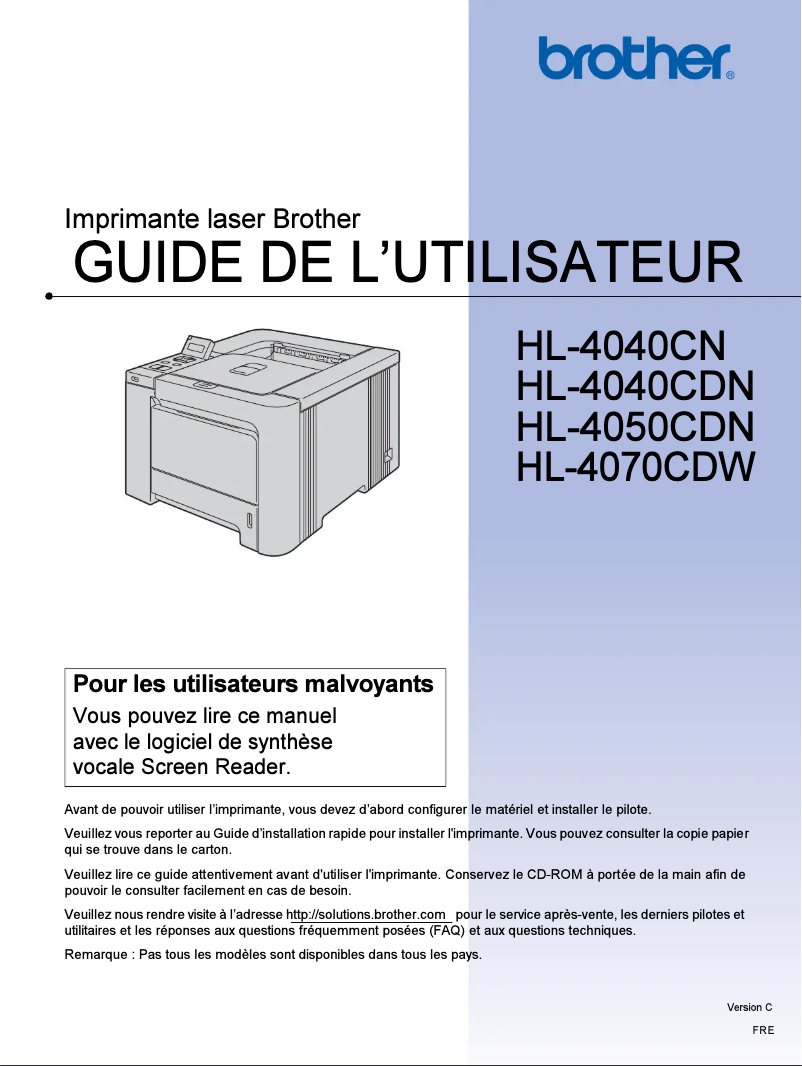 Page 1 de la notice Manuel utilisateur Brother HL-4040CN