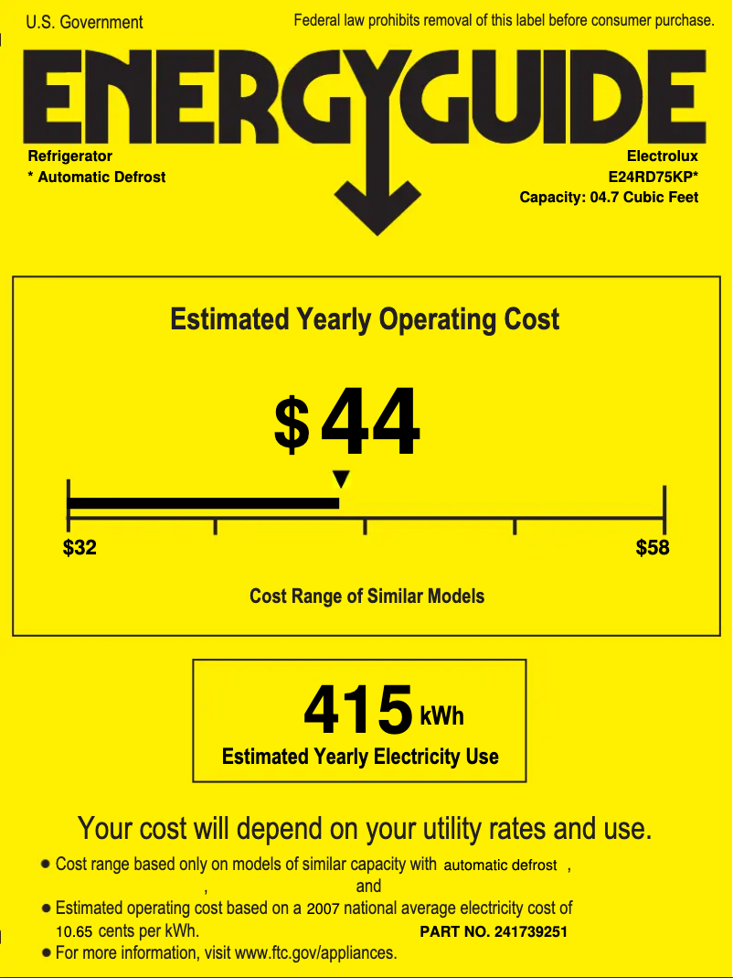 Page 1 de la notice Label énergétique Electrolux E24RD75KPS