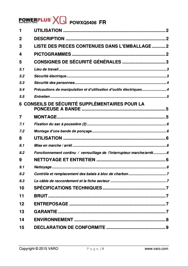 Page n°1 - Manuel utilisateur PowerPlus POWXQ5406