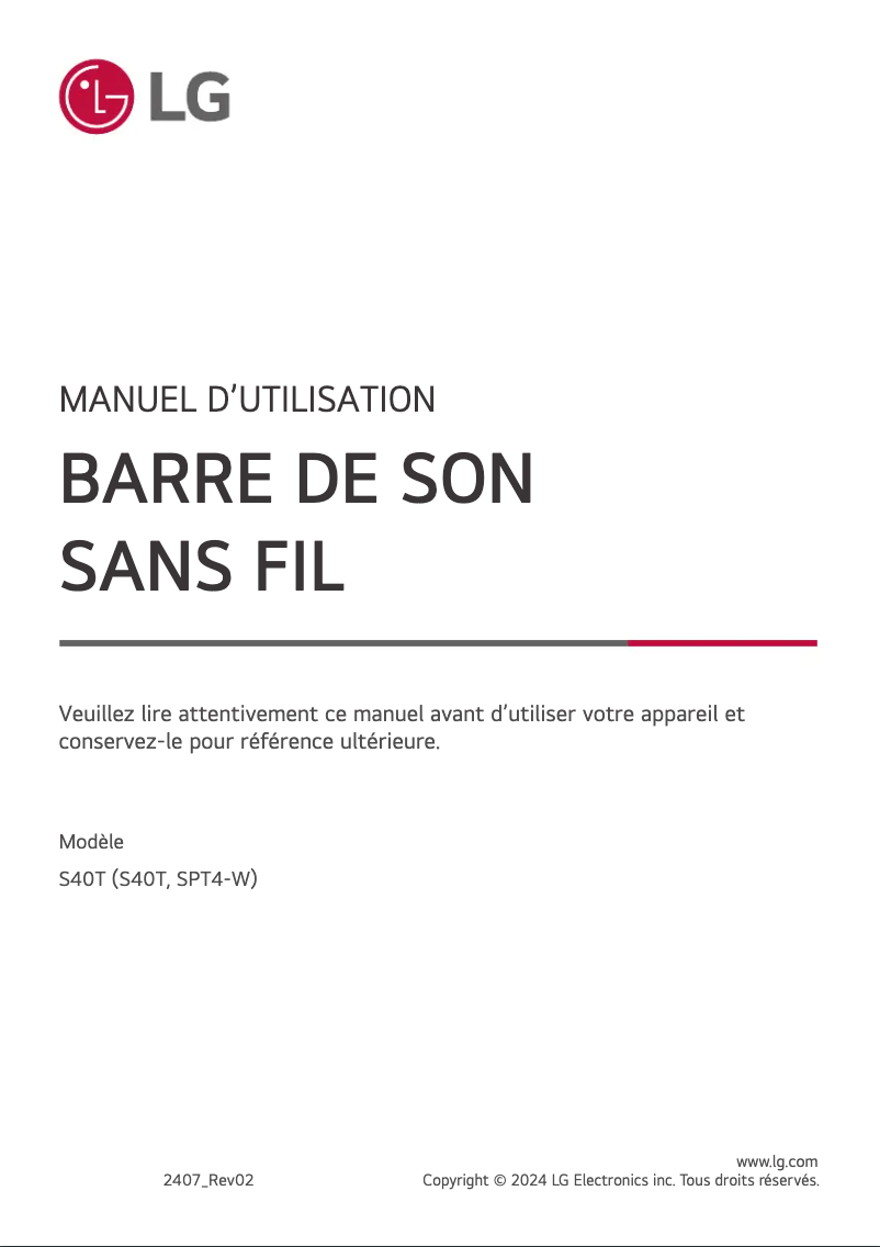 Image de la première page du manuel de l'appareil S40T