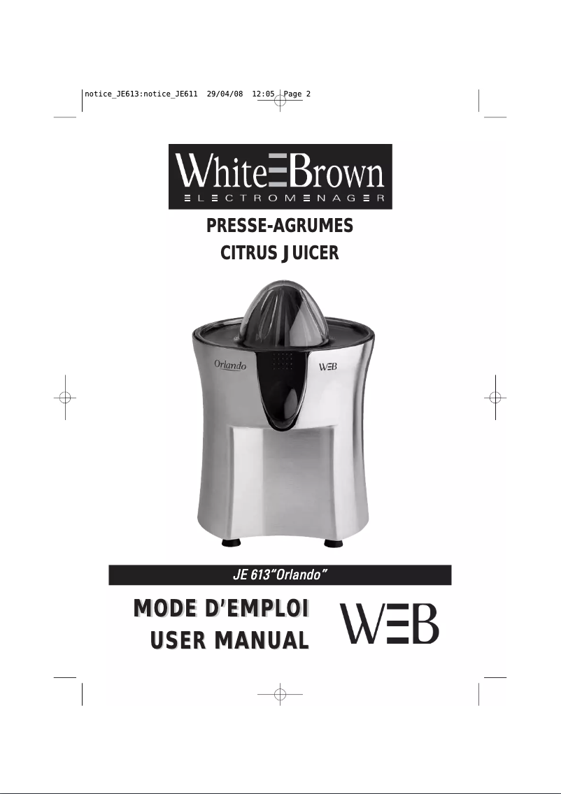 Page 1 de la notice Manuel utilisateur White And Brown JE 613